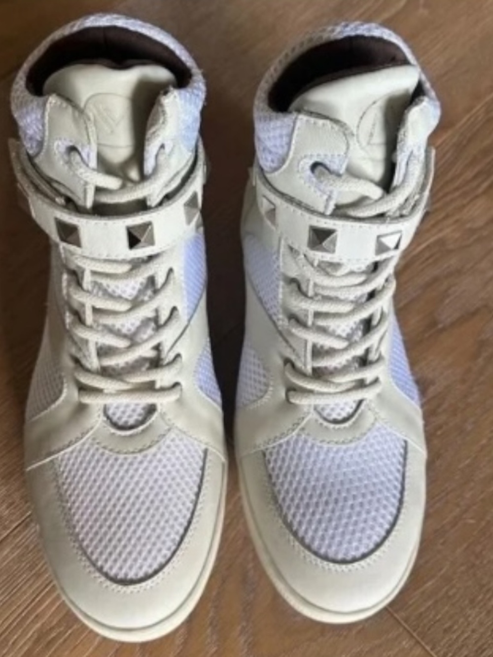Sandro Moscoloni Mesh High Top Sneakers Ivory Studded Velcro Lace-Up 8.5 View 2